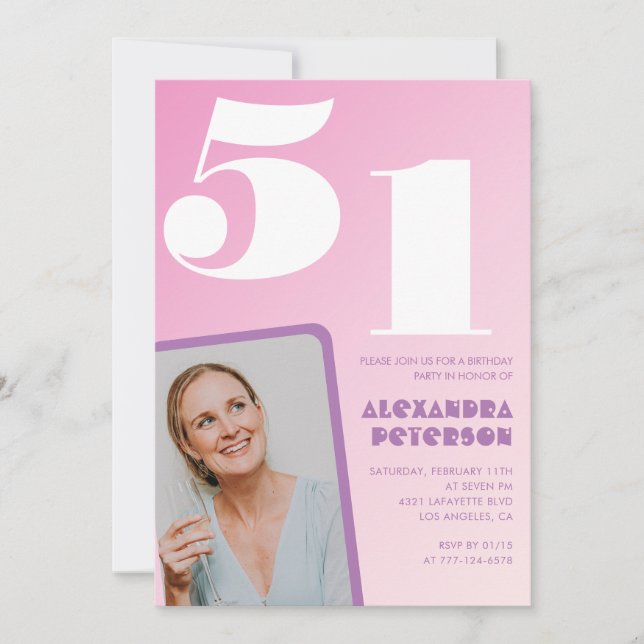 Pink 51st birthday invitations Retro Photo (Front)