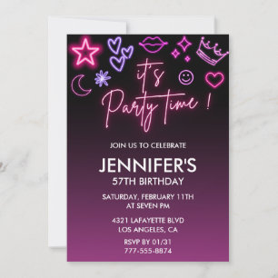 Pink 57th birthday invitations for her Modern Neon