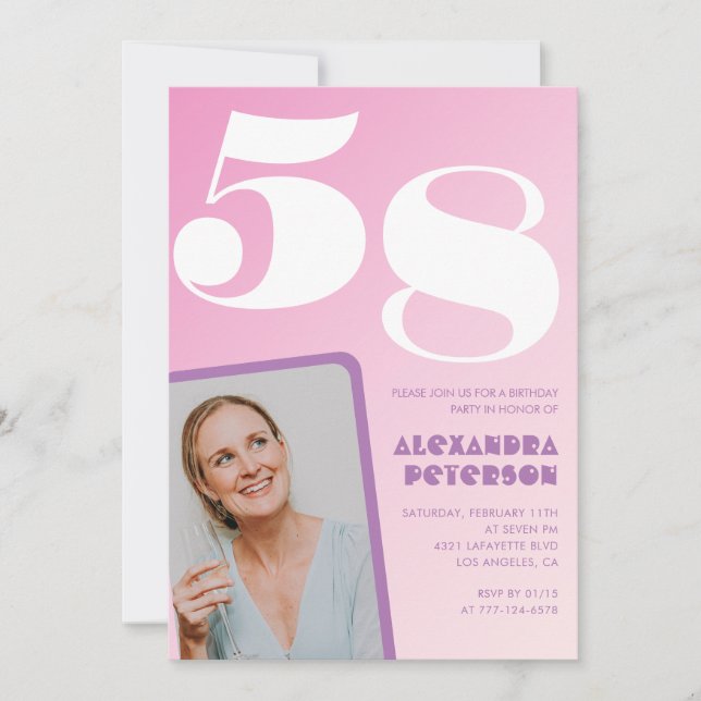Pink 58th birthday invitations Retro Photo (Front)