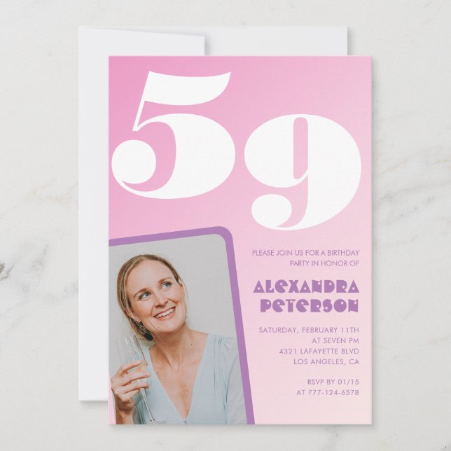 Pink 59th birthday invitations Retro Photo (Front)