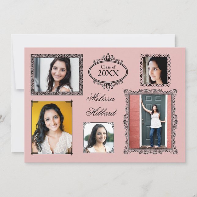 Pink 5 Frames/Photos - Grad Announcement (Front)