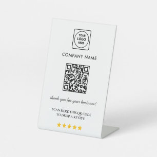 Pink 5 Star QR Review Display Stand Pedestal Sign