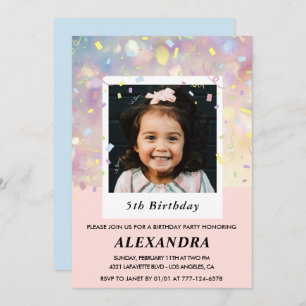 Pink 5th birthday invitations Confetti Photo 
