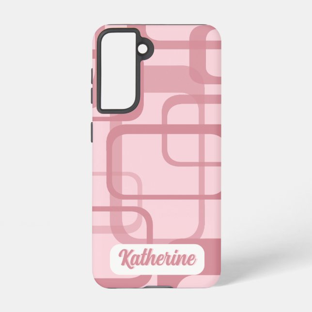 Pink 60's 70's Abstract Pattern Name Samsung Galaxy S21 Case (Back)