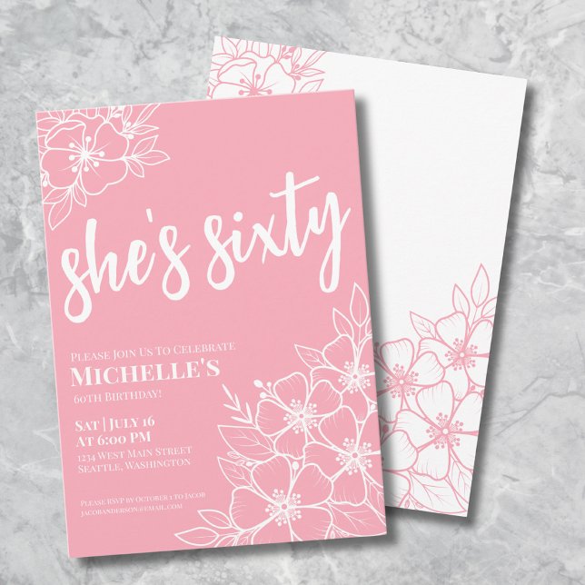 Pink 60th Birthday Party Invitation (Elegant Sixty Pink 60th Birthday Party Invitation)