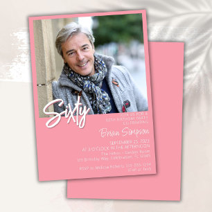 Pink 60th Birthday Photo Invitation