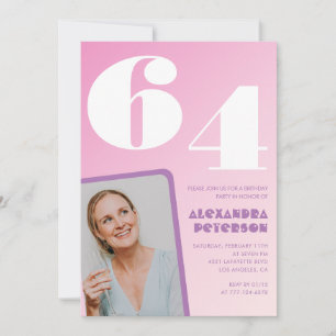 Pink 64th birthday invitations Retro Photo