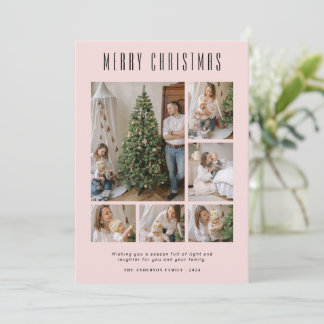 Pink 6 Family Photo Christmas Holiday Card