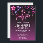 Pink 6th birthday invitations for her kids Neon<br><div class="desc">Pink 6th birthday invitations for her Modern Neon Light</div>