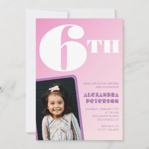 Pink 6th birthday invitations Girl Retro Photo
