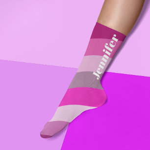 Pink 70s Stripes Personalised name  Socks