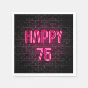 Pink 75th Birthday neon sign on brick wall Napkin