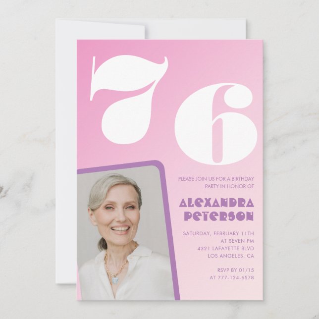 Pink 76th birthday invitations Retro Photo (Front)
