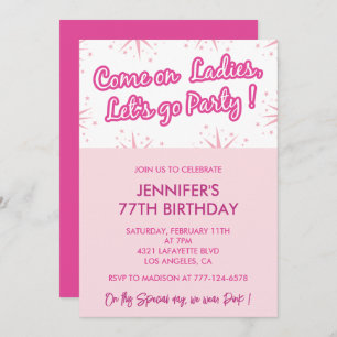 Pink 77th birthday invitations Trendy Fun Girly