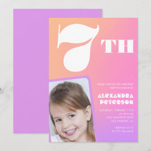 Pink 7th birthday invitations Colourful Photo