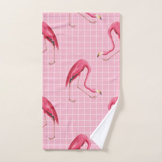 Pink 80s Flamingo Disco Pattern Hand Towel (Hand Towel)