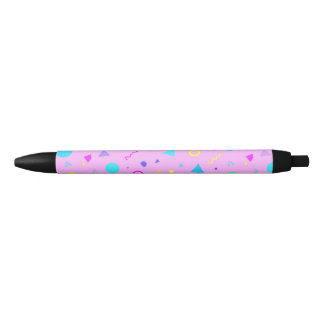Pink 80s Memphis Geometric Pattern Black Ink Pen