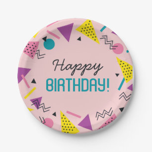 Pink 80s Pattern Birthday  Paper Plate