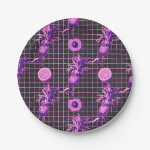 Pink 80s Pineapple Mango Lemon Pattern Paper Plate
