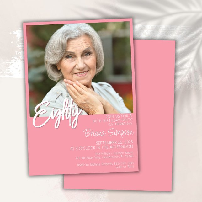 Pink 80th Birthday Photo Invitation (Creator Uploaded)