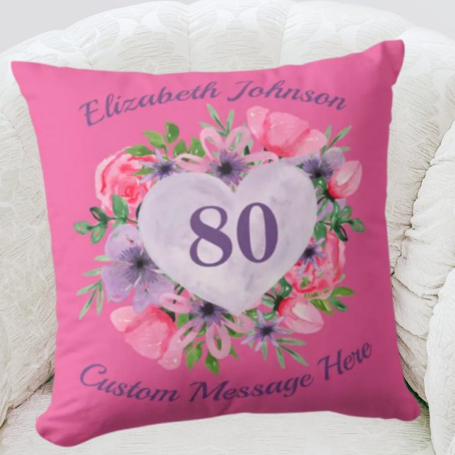 Pink 80th Birthday Pillow for Women (Creator Uploaded)
