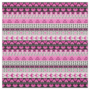 Pink 8 Bit Love Hearts Fabric