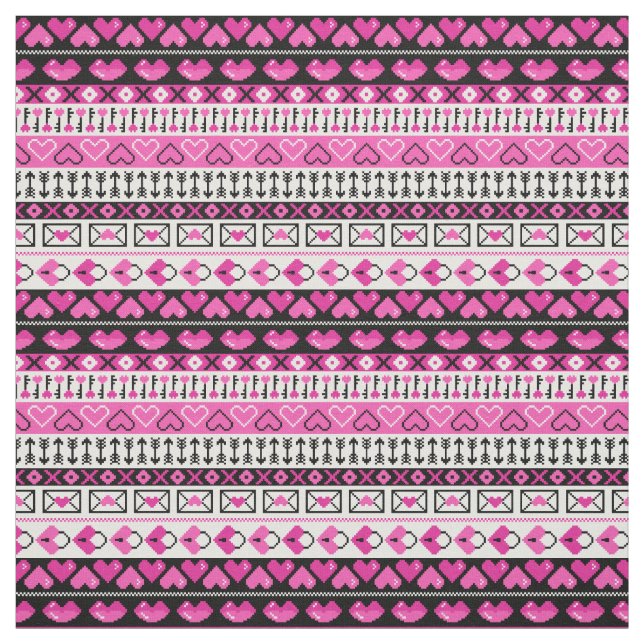 Pink 8 Bit Love Hearts Fabric (Swatch)