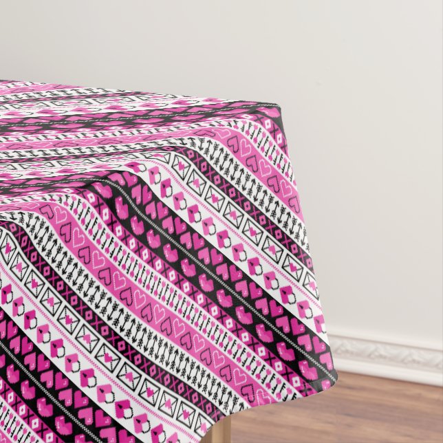 Pink 8 Bit Love Hearts Tablecloth (In Situ)