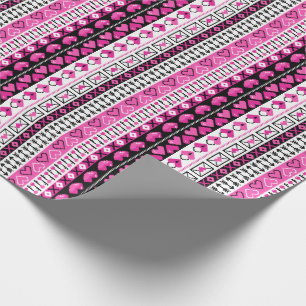 Pink 8 Bit Love Hearts Wrapping Paper