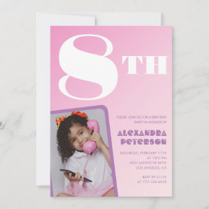Pink 8th birthday invitations Girl Retro Photo