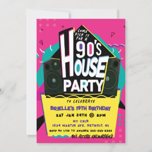 Pink 90's House Party Invitation