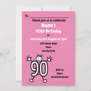 Pink 90th Birthday Party Invitation