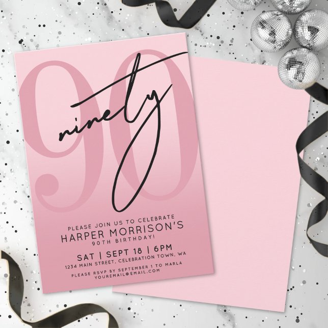 Pink 90th Birthday Party Invitation (Pink 90th Birthday Party Invitation)