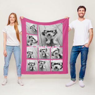 Pink 9 Photo Instagram Collage --- CAN edit COLOR Fleece Blanket