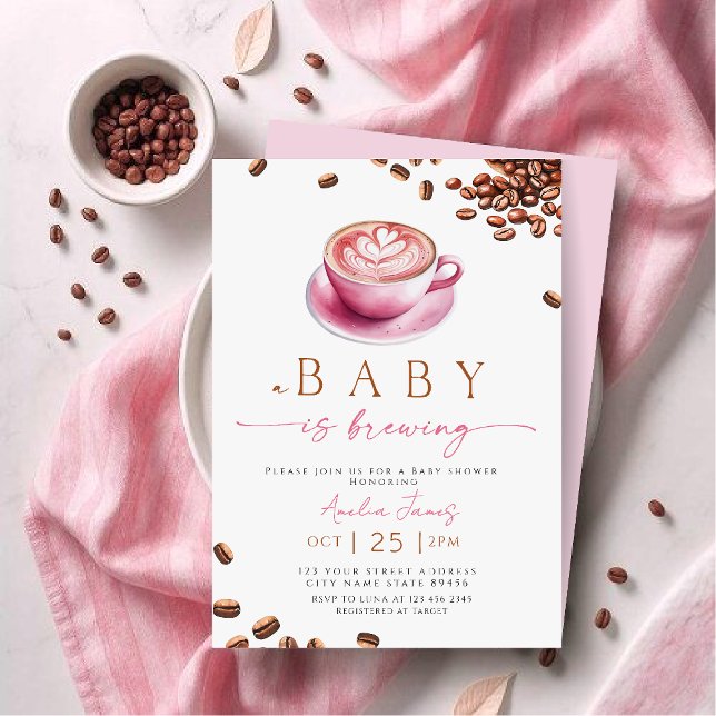 Pink A Baby is Brewing Coffee Bean Baby Shower Invitation (Creator Uploaded)