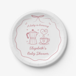 Pink A Baby Is Brewing Coffee Paper Plate