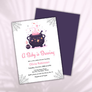 Pink A Baby is Brewing Halloween Baby Shower Invitation