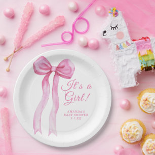 Pink a Bow It's Girl Baby shower Paper Plate
