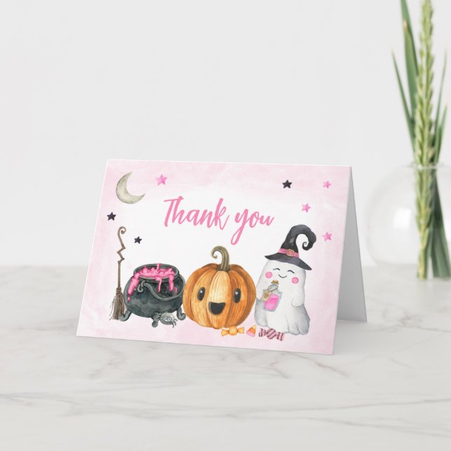 Pink A Little Boo Baby Shower  Thank You Card (Front)