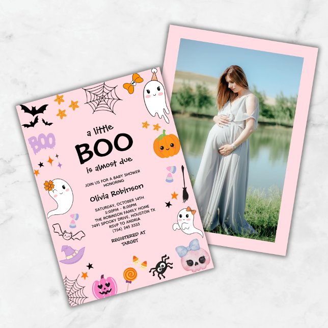 Pink A Little Boo Cute Photo Halloween Baby Shower Invitation (Pink A Little Boo Cute Ghost Photo Halloween Baby Shower Invitation  )