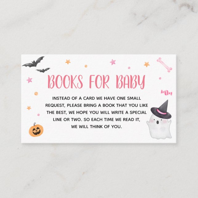 Pink A Little Boo Ghost Baby Shower Books for Baby Enclosure Card (Front)