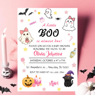 Pink A Little Boo Halloween Baby Shower Invitation