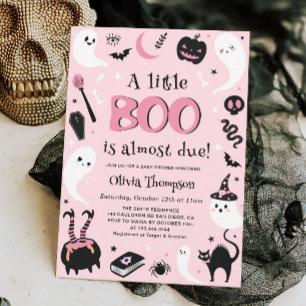 Pink A little Boo Halloween Baby Shower Invitation