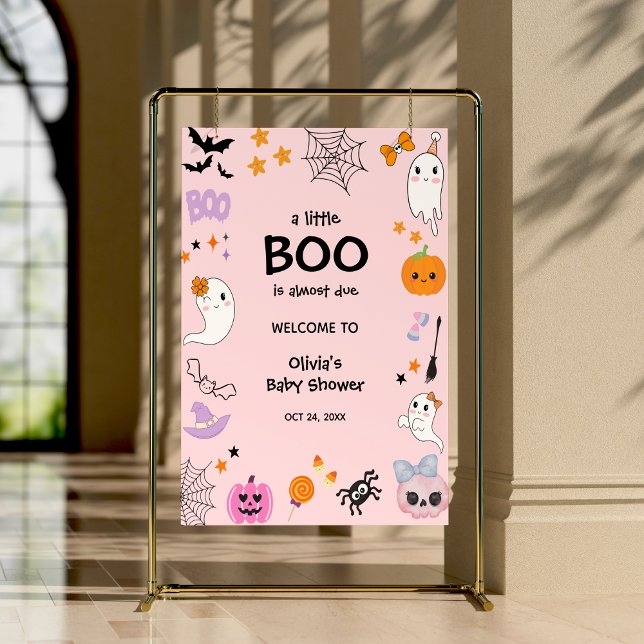 Pink A Little Boo Halloween Baby Shower Welcome  Poster (Pink A Little Boo Halloween Baby Shower Welcome Sign )