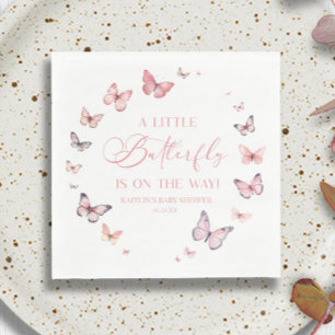 Pink A Little Butterfly Is On The Way Baby Shower  Napkin