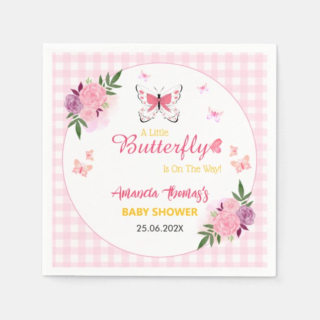 Pink A Little Butterfly Is On The Way Baby Shower  Napkin (Front)