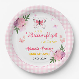 Pink A Little Butterfly Is On The Way Baby Shower  Paper Plate