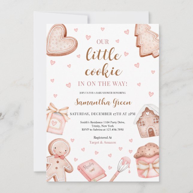 Pink A Little Cookie Baby Shower Invitation (Front)