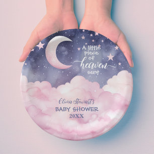 Pink A Little Piece of Heaven Sent Baby Shower Paper Plate