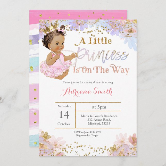 Pink A Little Princess is on the way invite (Front/Back)